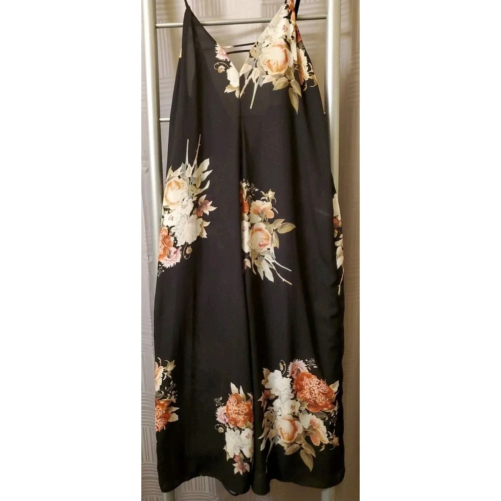 Flora‎ by Flora Nikrooz Small Slip Sleep Romper Jumper Black Floral Romantic